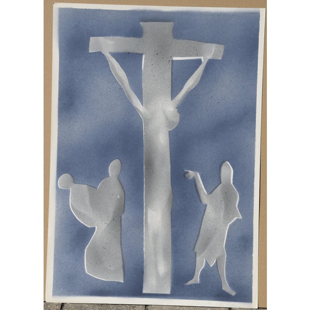 Postmodern Ernst Bräuer, Crucifixion in Blue, 1962, Signed, 1962, Lithograph For Sale - Image 3 of 11