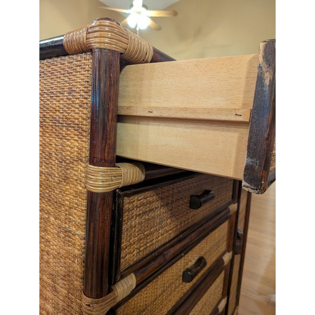 1980s Vintage Japanese Bamboo and Rattan Dresser Cabinet For Sale - Image 5 of 9
