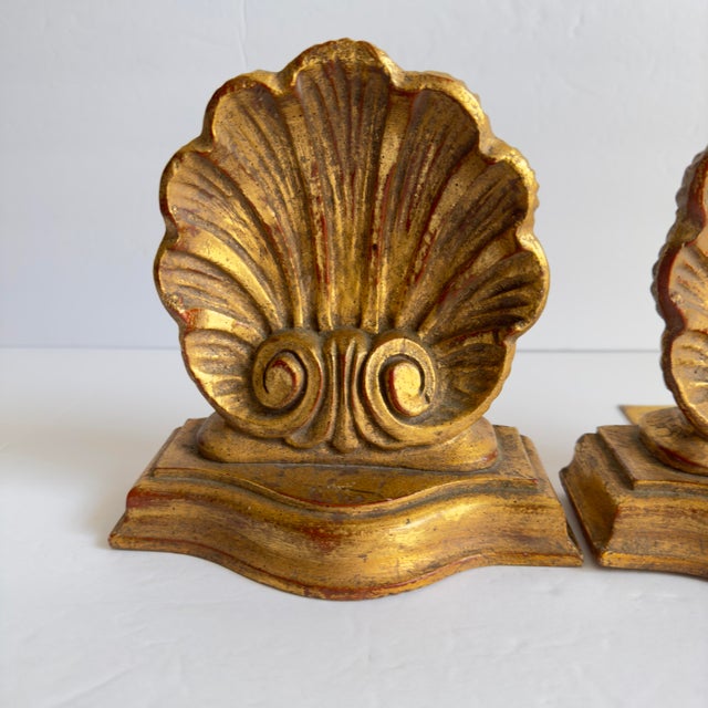 Vintage Gold Gilt Shell Bookends Mermaid Coastal Decor Hollywood Regency a Pair