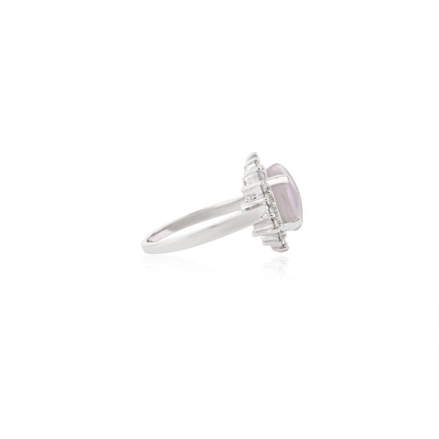 Cabochon 4.63 Carat Star Sapphire Halo Diamond Art Deco Ring Size 7 For Sale - Image 4 of 8