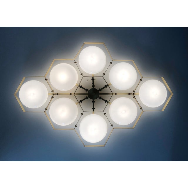 Not Yet Made - Made To Order 21st Century Hive Satin Brass Glossy White Murano Flush Mount by Fabio LTD For Sale - Image 5 of 9