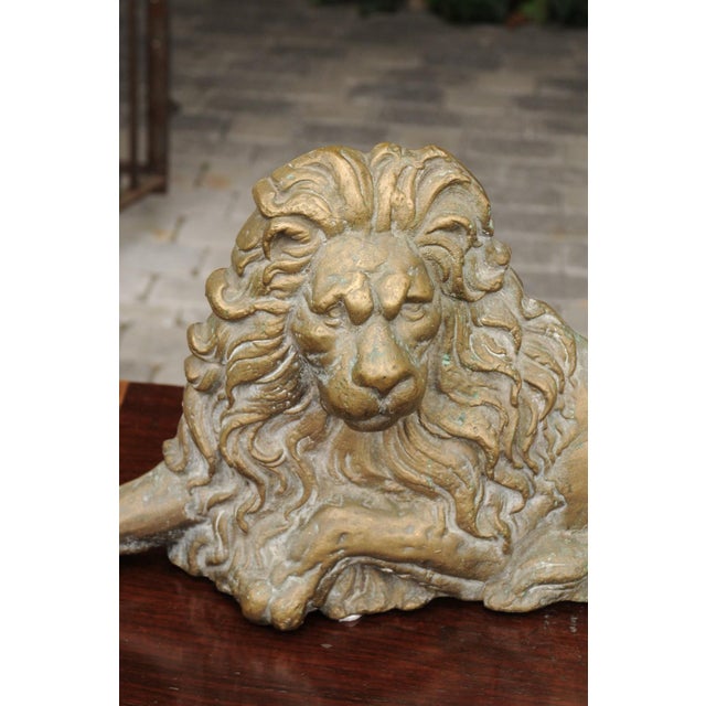 Brass English Brass Lion Sculpture from the Late 19th Century in Reclining Position For Sale - Image 8 of 12
