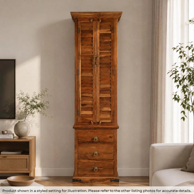 Step into a world of timeless elegance with this breath taking 84 Inch Tall Louvered Shutter Armoire. This rare, one-of-a-...
