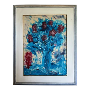 1980s Oil on Board Still Life Painting, Framed