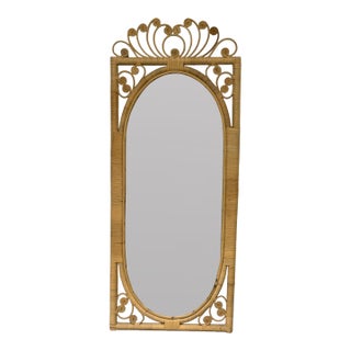 Scrollwork Rattan Wall Mirror, Vintage For Sale