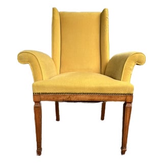 Vintage Curved Arm Upholstered Armchair For Sale