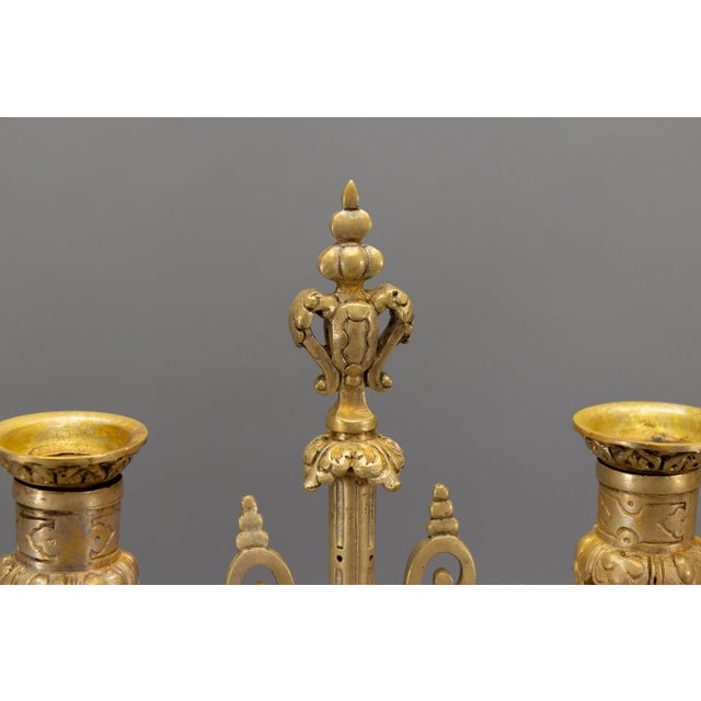 Gold Neo-Gothic French Bronze Candelabras with Heraldic Lions, 1920s, Set of 2 For Sale - Image 8 of 18