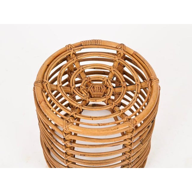 Tito Agnoli Rattan and Wicker Round Pouf Stool attributed to Tito Agnoli, Italy, 1960s For Sale - Image 4 of 12