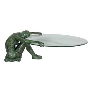 Sculptural Coffee Table with Female Nude Sculpture in Bronze, France, 1980s For Sale
