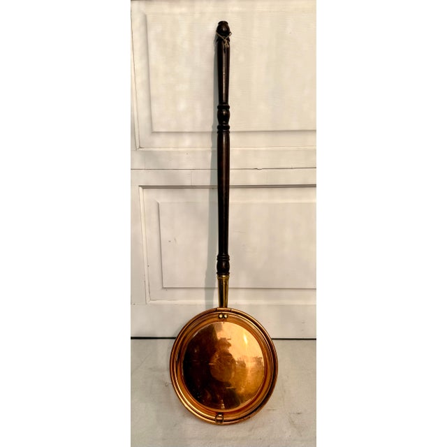 Antique 19th C. Copper & Brass Bed Warmer With Turned Wood Handle For Sale - Image 9 of 9