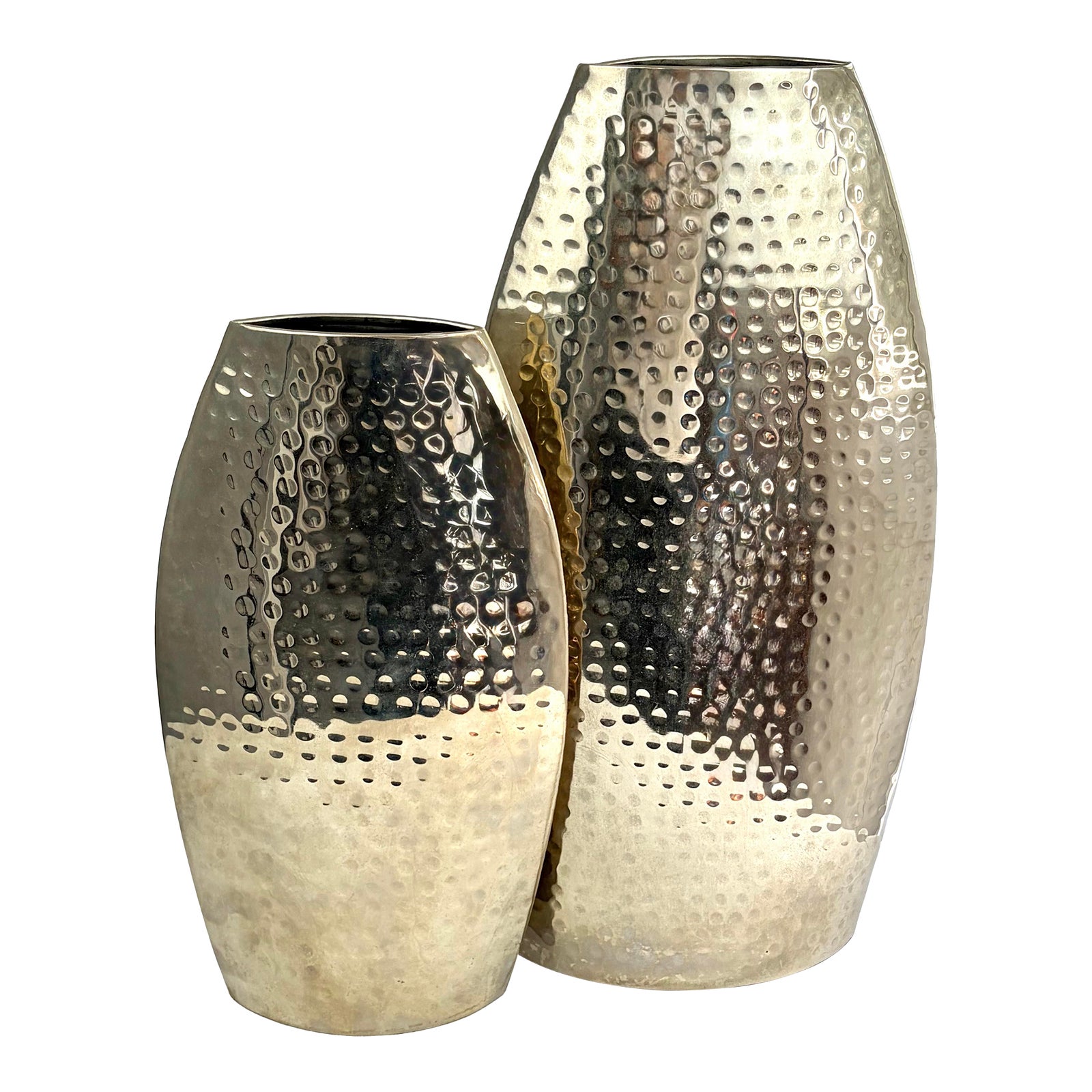 Late 20th Century Hammered Silver Finish Sculptural Metal Vases — Mid ...