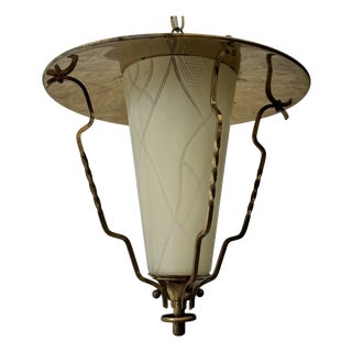 Mid-Century Scandinavian Pendant Lamp in Brass and Glass, Sweden, 1950s For Sale