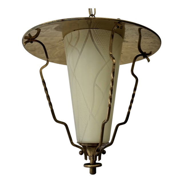 Mid-Century Scandinavian Pendant Lamp in Brass and Glass, Sweden, 1950s For Sale