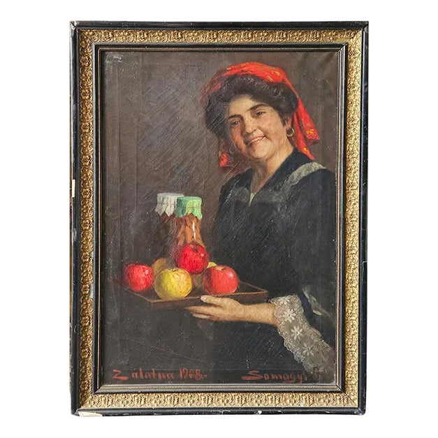 Woman with a Fruit Tray, 1960s, Oil on Canvas For Sale