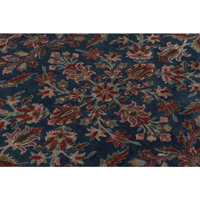 Brown Oversized Antique Kashan Rug in Blue With Red Floral Patterns - Rug & Kilim For Sale - Image 8 of 10