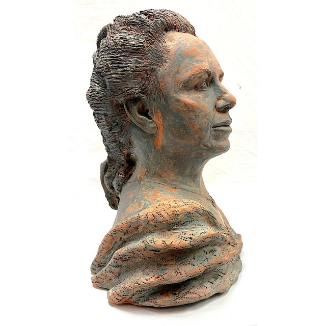 Vintage Signed Original Terra Cotta Bust Sculpture C1991 For Sale - Image 4 of 18