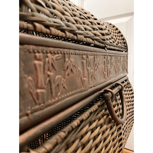 Copper Accented Wicker Blanket Chest For Sale - Image 4 of 11