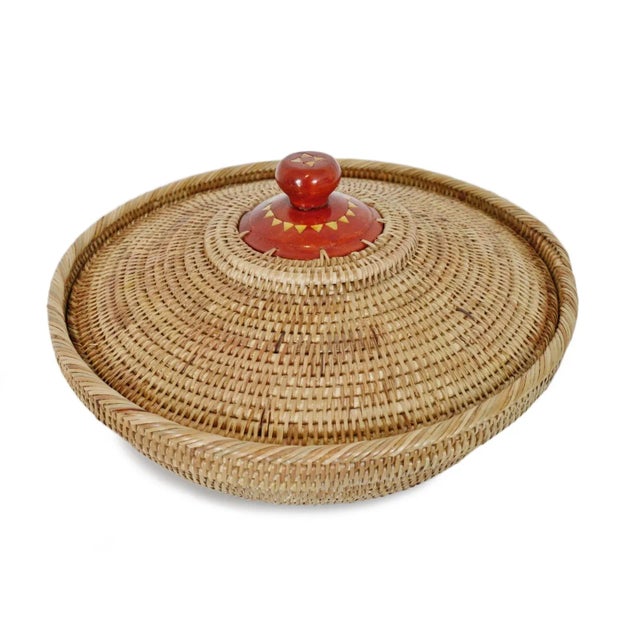 Boho Chic Vintage Asian Boho Rattan Kenta Bowl With Lid For Sale - Image 3 of 8
