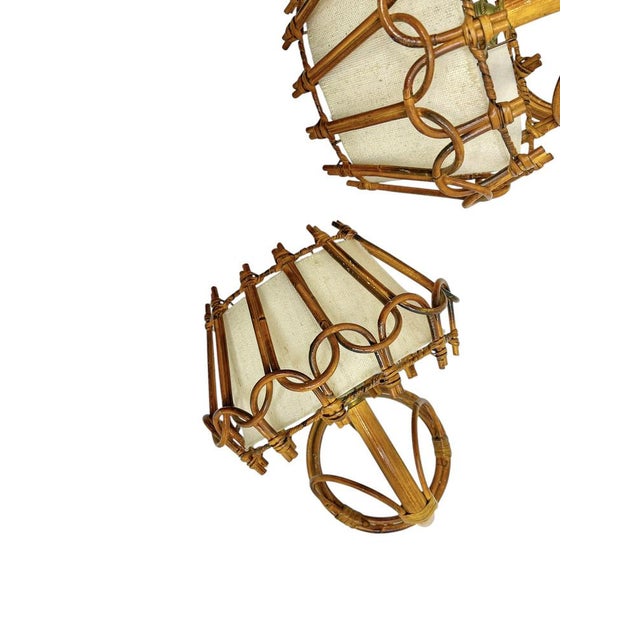 Bamboo and Rattan Wall Lights by Louis Sognot, 1960s, Set of 2 For Sale - Image 13 of 14