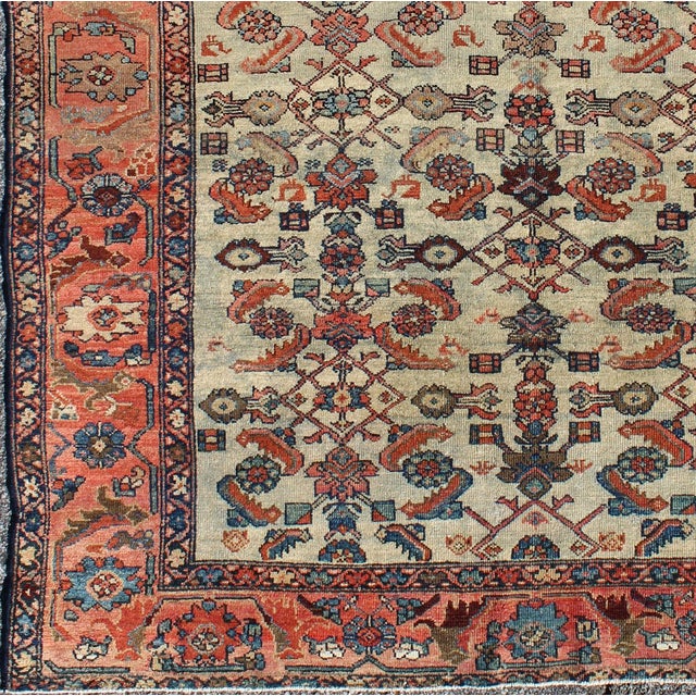 Tribal Antique Persian Malayer Rug With All-Over Sub-Geometric Design in Red and Blue For Sale - Image 3 of 7
