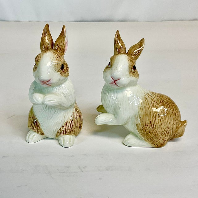 1980s Vintage Hollywood Regency Brown-Eyed Bunny Salt and Pepper Shakers - A Pair, Fitz & Floyd Easter For Sale - Image 9 of 15