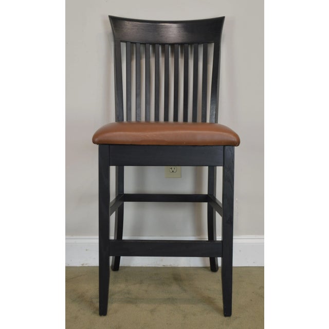 F & N Woodworking Black Bar Stools With Brown Leather Seats - a Pair For Sale - Image 12 of 13