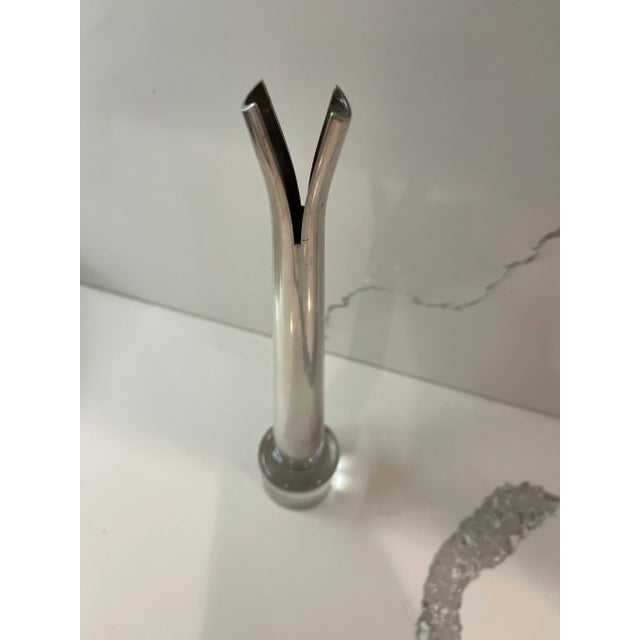 1950s Italian silver plate and crystal base. Lino Sabattini. Magnificent form and perfect for a single flower. Elegant and...