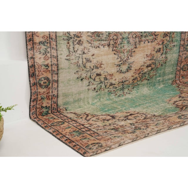 1970s Vintage Turkish Handmade Wool Cotton Green Area Rug For Sale In San Francisco - Image 6 of 12