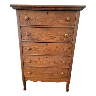Antique Quarter-Sawn Tiger Oak Tall Chest / Highboy, C. 1905–1915, Five Drawer Dresser For Sale
