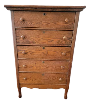 Antique Quarter-Sawn Tiger Oak Tall Chest / Highboy, C. 1905–1915, Five Drawer Dresser