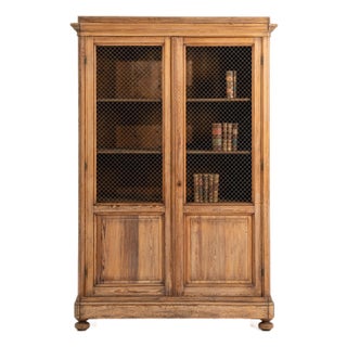 Pitch Pine Library Cabinet With Mesh Screen Doors For Sale