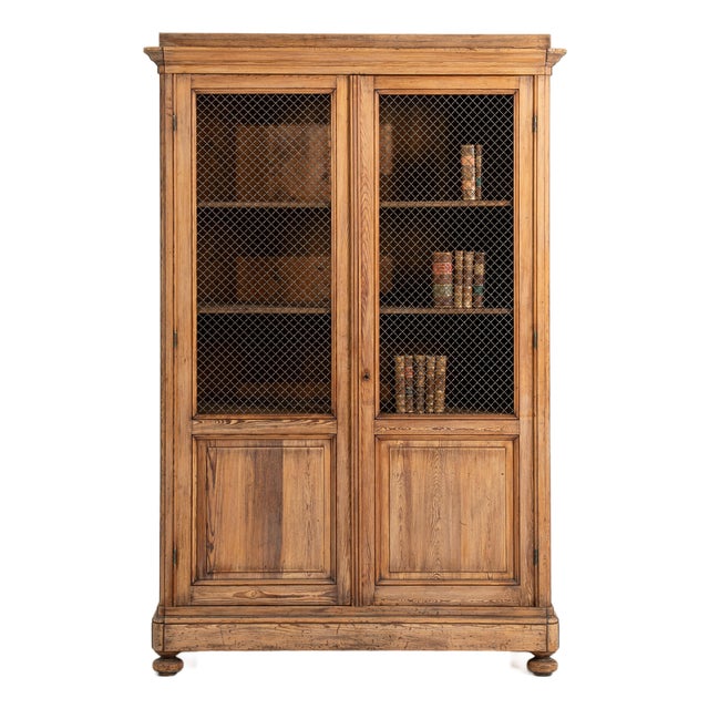 Pitch Pine Library Cabinet With Mesh Screen Doors For Sale