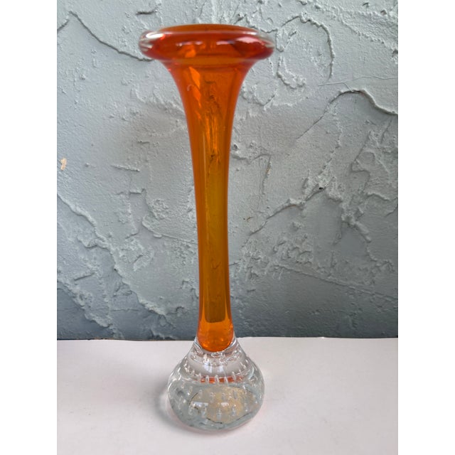 Aseda Glasbruk 1960s Swedish Åseda Glasbruk Orange Art Glass Bud Vase, Attributed to Bo Borgström For Sale - Image 4 of 11