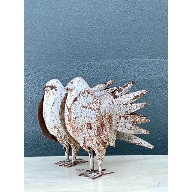 Vintage Distressed Punch Cut Metal Birds - A Pair For Sale In West Palm - Image 6 of 12