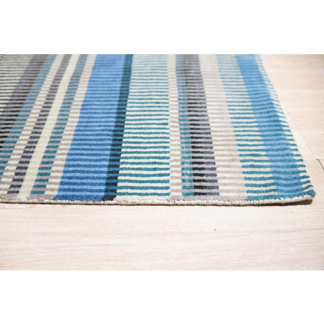Indian 6x9 Louie Ophelia Ocean Blue Classic Stripe Handmade Wool Carpet Rug For Sale - Image 3 of 9