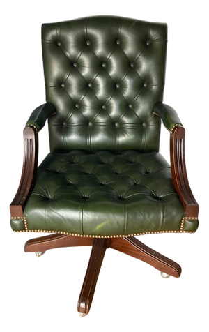 Vintage Gainsborough Chesterfield Style Swivel Chair in Green Leather, 1950