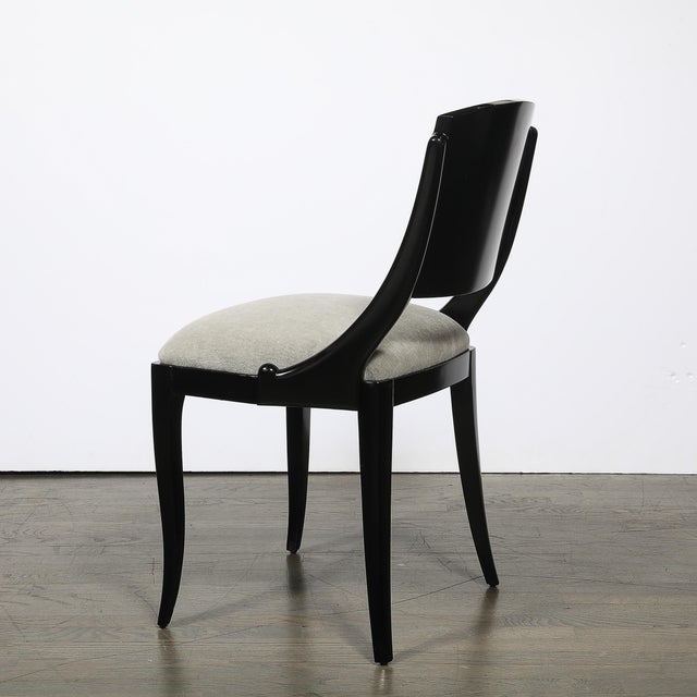 Set of Six Art Deco Sculptural Dining Chairs in Ebonized Walnut & Taupe Mohair For Sale - Image 13 of 18
