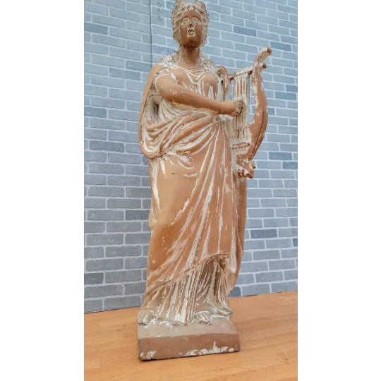 Antique Hellenistic Life Size Terracotta Statue of Goddess Playing the Harp For Sale In Chicago - Image 6 of 11