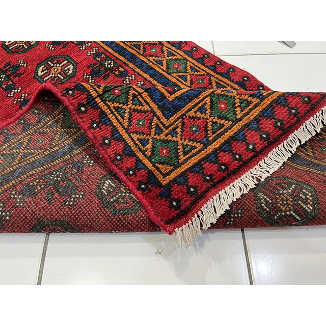 Extra-Long Red Turkmen-Style Geometric Wool Runner Rug, 2'7" X 19'3" For Sale - Image 9 of 12