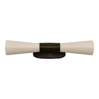 Visual Comfort Utopia Double Bath Sconce in Aged Iron With White Glass For Sale