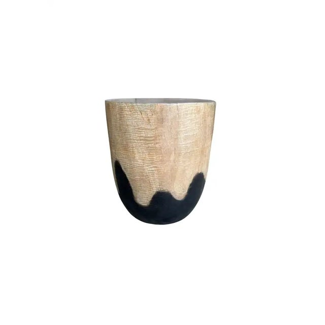 Contemporary Solid Mango Wood Round Side Table, Modern Organic, Natural & Burnt Finish For Sale - Image 3 of 7