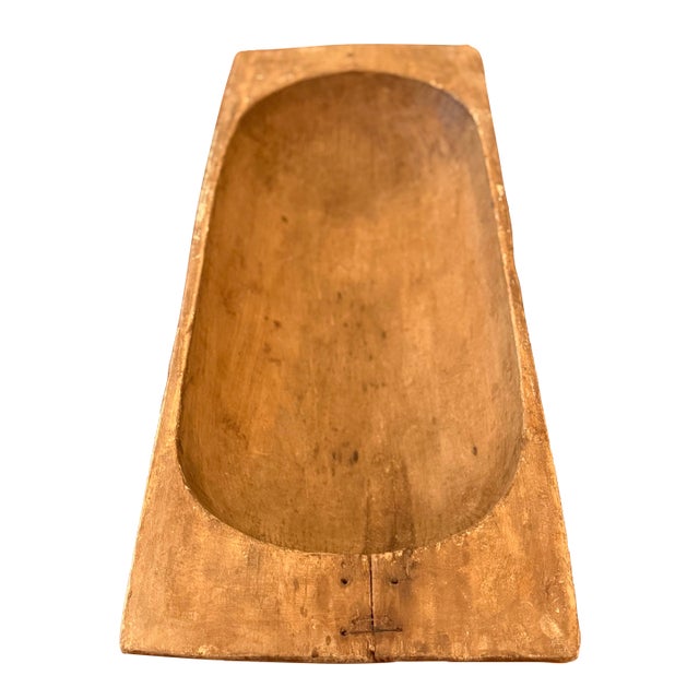 Antique Hand-Carved Primitive Wooden Dough Bowl With Early Wire Repairs – 42” For Sale