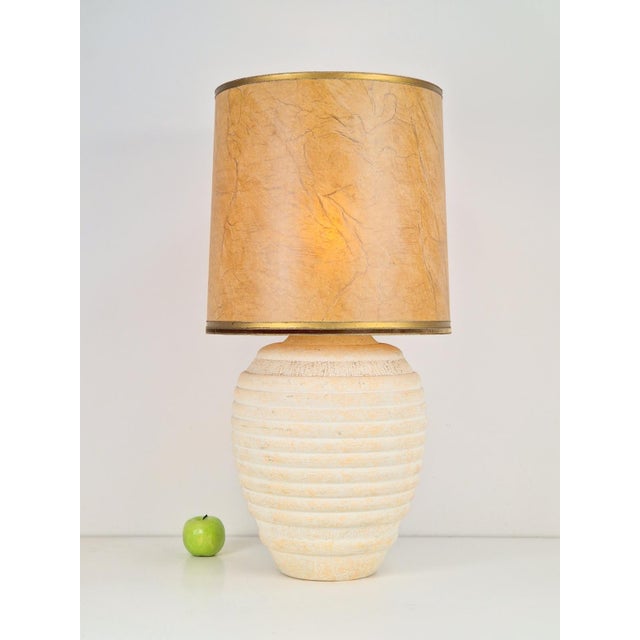 Vintage Organic Ribbed Plaster Table Lamp, 1970s For Sale - Image 3 of 9