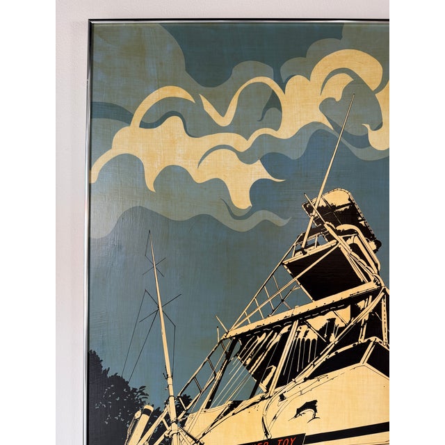 1980 Florilore Mid-Century Modern “Tinker Toy” Boat Painting on Board, Framed For Sale In Miami - Image 6 of 12
