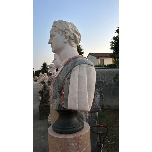 Huge Bust of Roman Emperor, 1950, Marble For Sale - Image 9 of 11