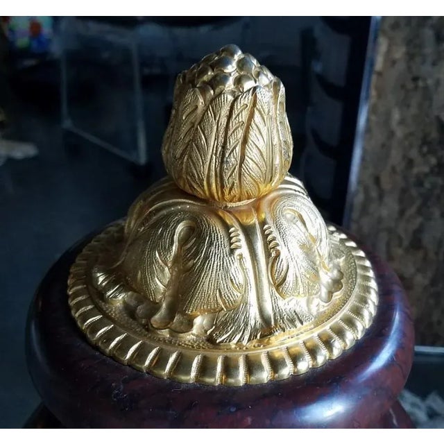 20th Century French Rouge Marble Bronze Ormolu Urns - a Pair For Sale - Image 9 of 13