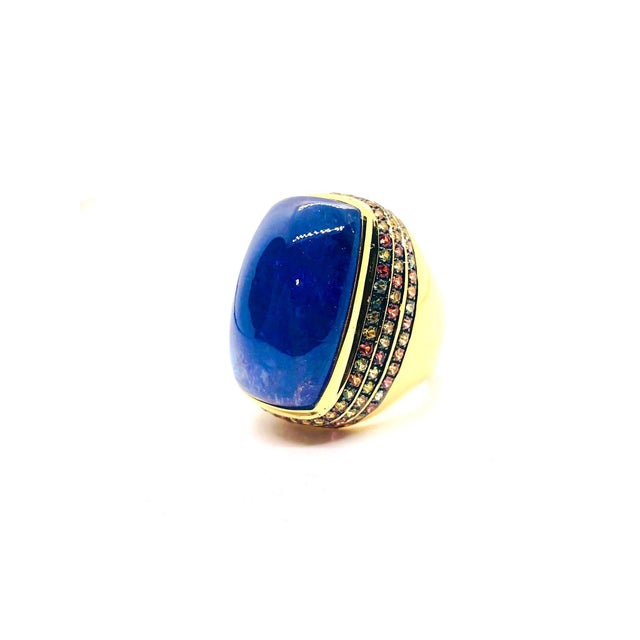 Bochic “Orient” Vintage Multi Sapphire & Tanzanite Ring Set 18K Gold & Silver For Sale In New York - Image 6 of 13