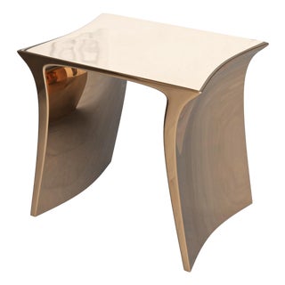 "Alphacute" Side Table With Bronze, Handmade For Sale