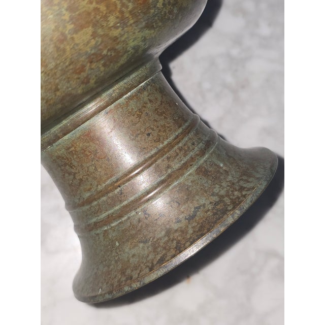 Vintage Solid Bronze Pedestal Bowl with Aged Patina Description: This sculptural vintage pedestal bowl is crafted from...