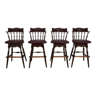 Set of 4 Frederick Duckloe Leather Seat Cherry Barstools For Sale